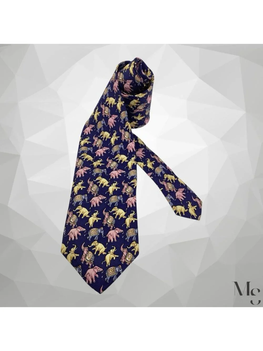 PAUL STUART Blue Elephants Print Luxury Silk Necktie H.M In USA 58